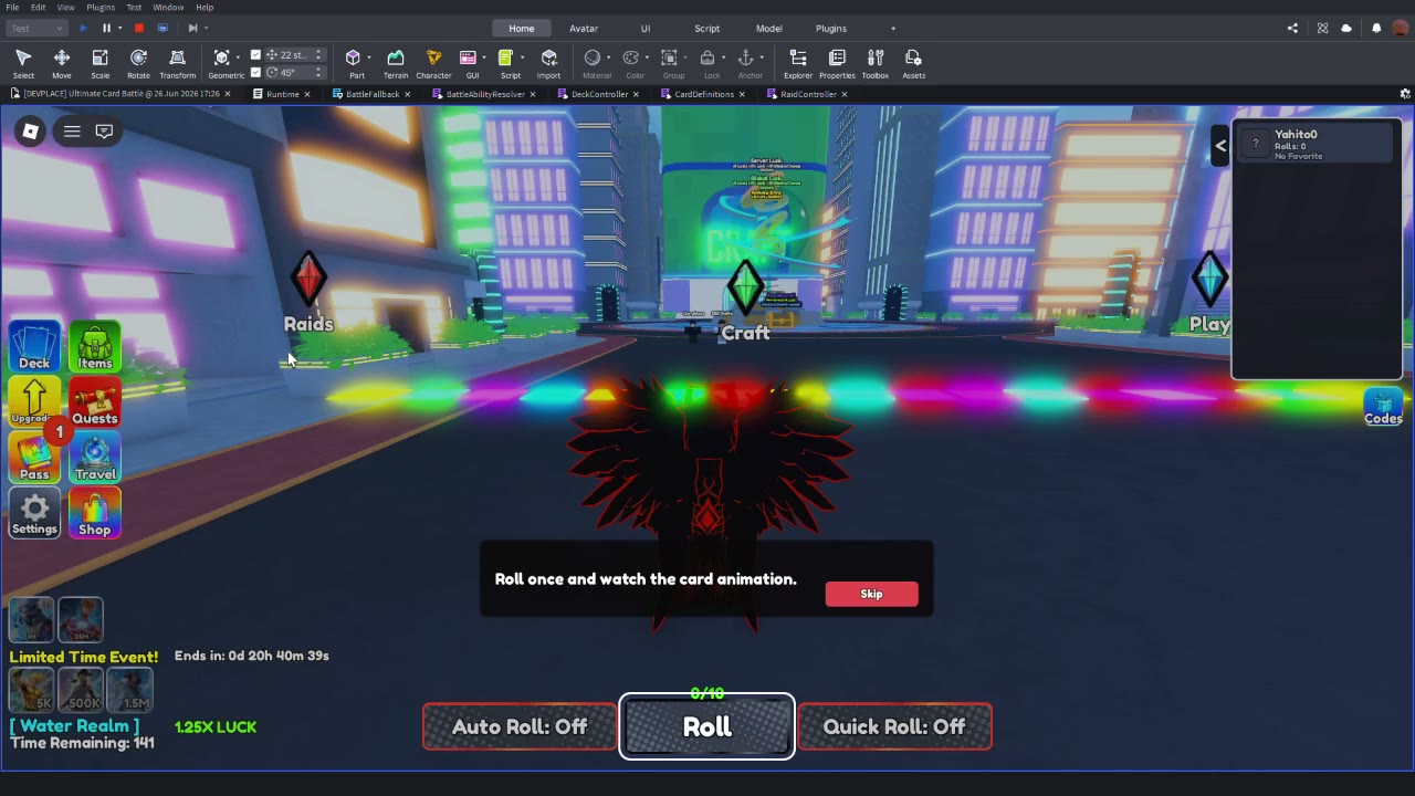 Ultimate Card Battle roll prompt and raid navigation gameplay