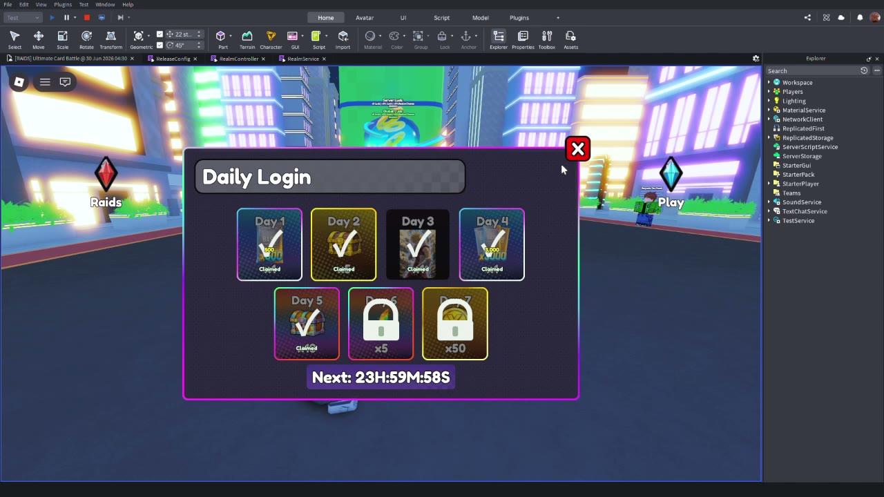 Ultimate Card Battle daily login reward panel