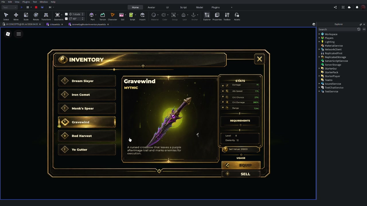 Premium inventory and character UI maker clip thumbnail